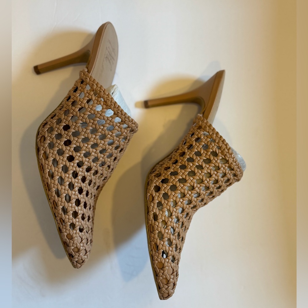 Woven Tan Heeled Mules